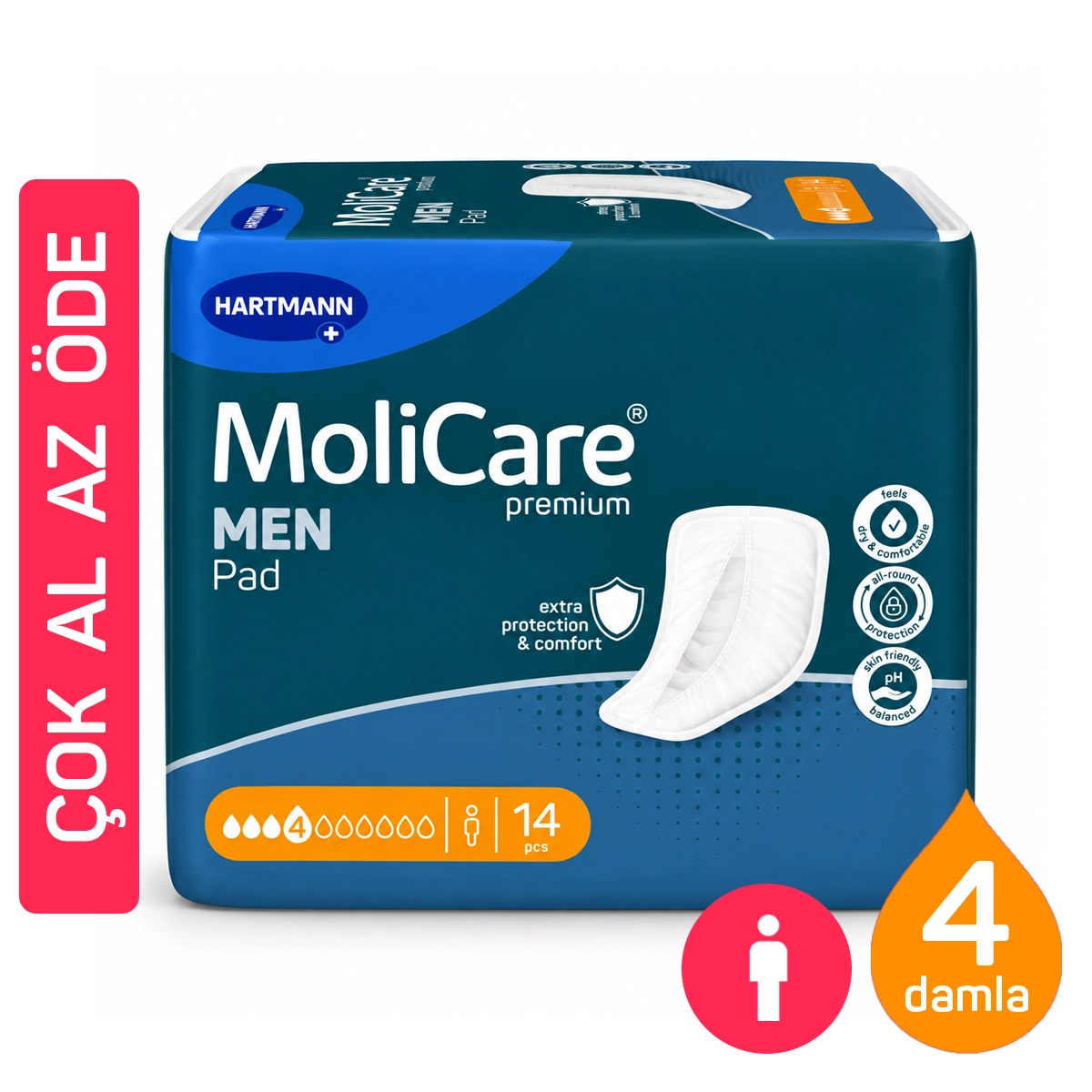 MoliCare Premium Men Pad 4 Damla erkek mesane pedi 12 paket 168 adet