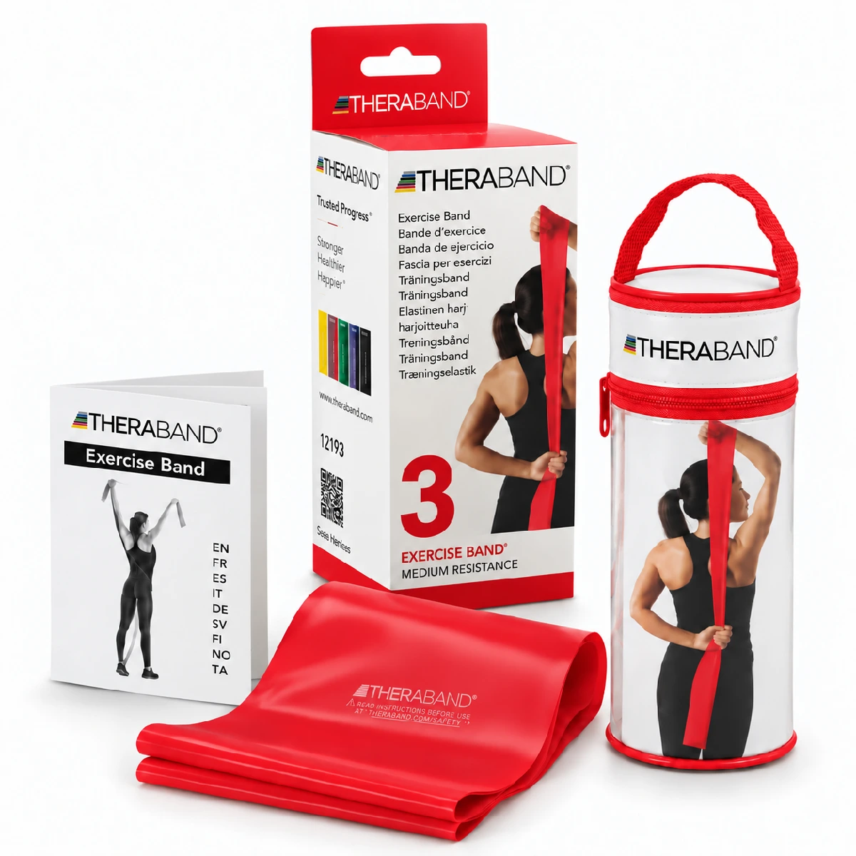 TheraBand 12193 2,5 metre çantalı kırmızı orta profesyonel direnç bandı