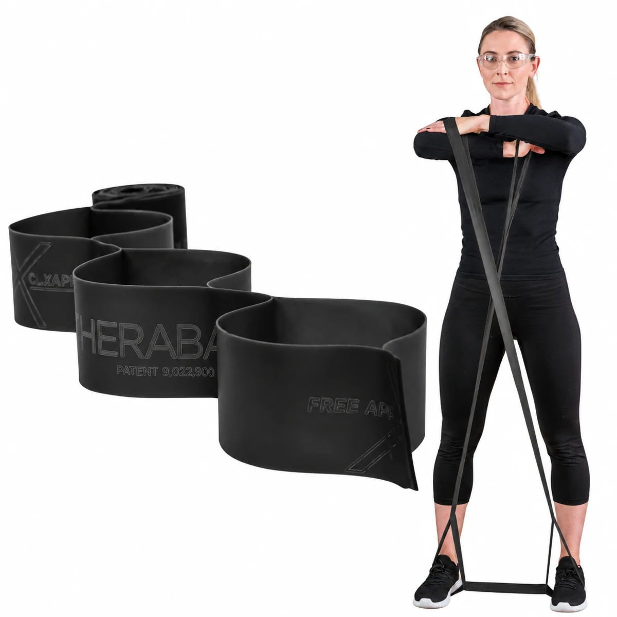 TheraBand 13223 CLX siyah özel sert direnç bandı ve kullanım örneği