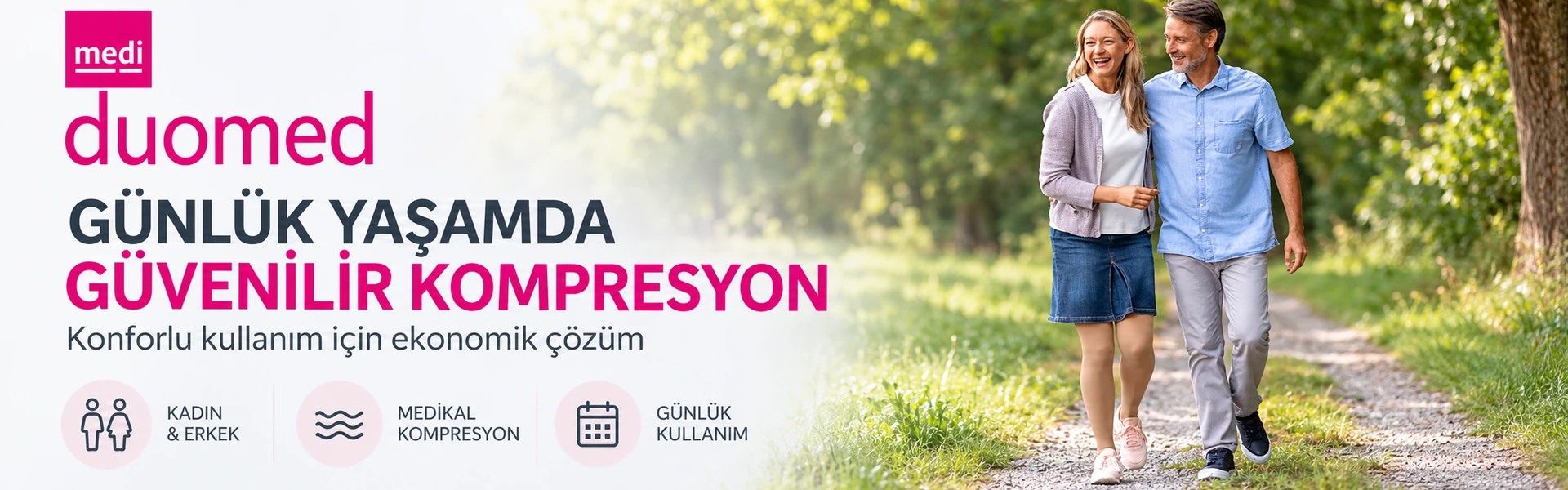 Duomed kadın ve erkek medikal kompresyon çorapları.